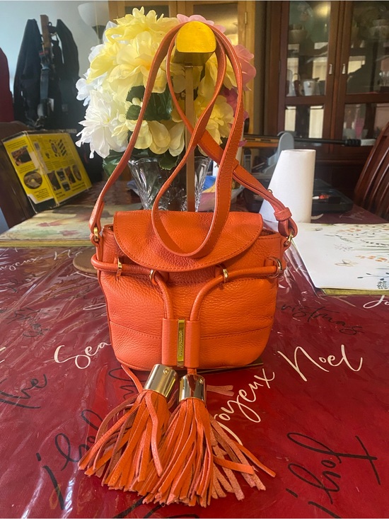 See By Chloe Handbags - See By Chloé Orange Pebbled Leather Mini Bucket Bag with Tassels